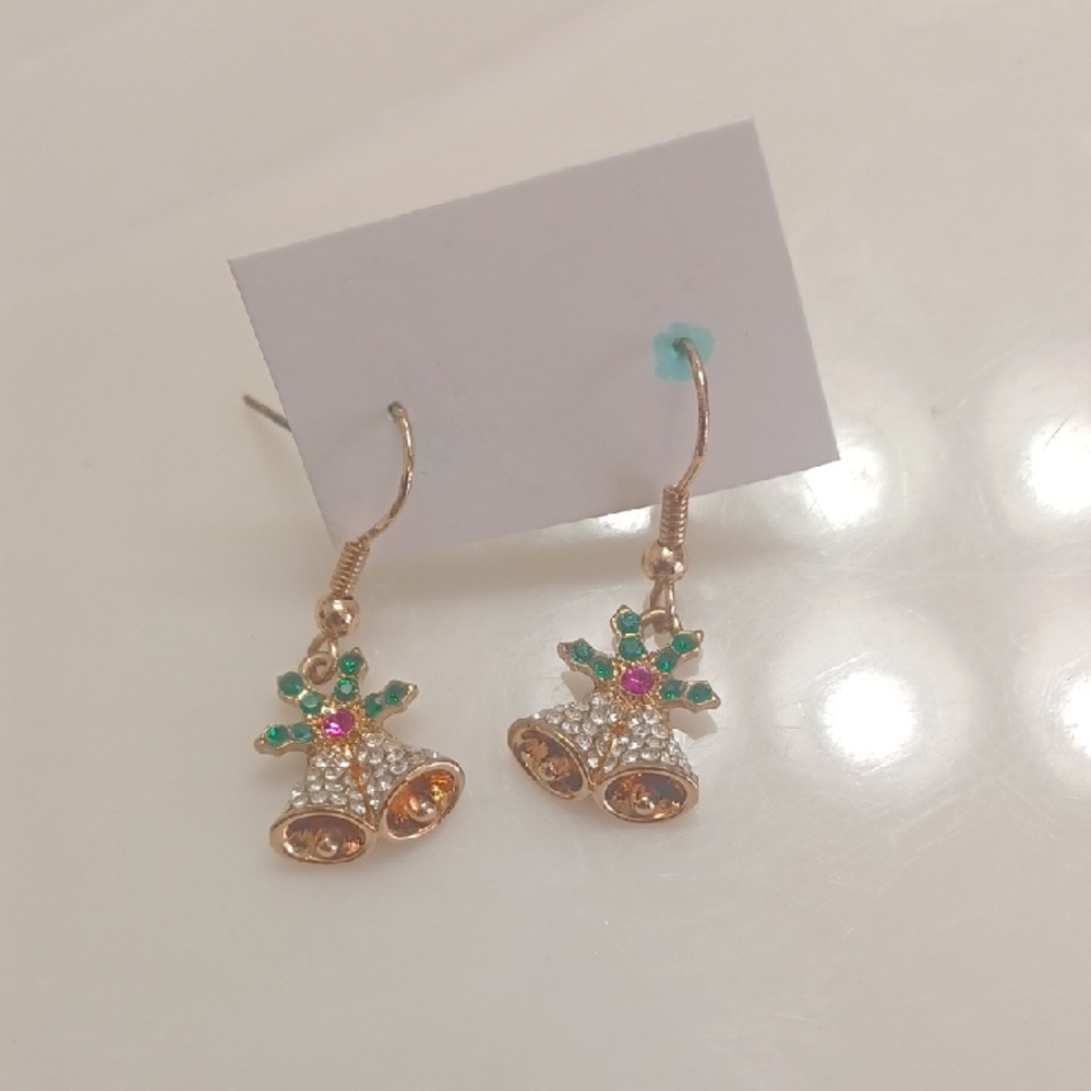 Festive Bell Earrings with Rhinestones
